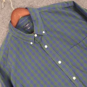 J.Crew Mens Large Long Sleeve Gingham Button Down Shirt Green Blue Check